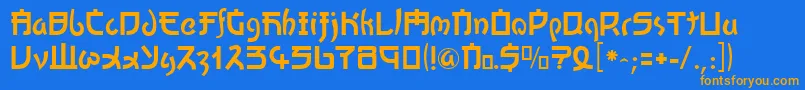 フォントKATO     – オレンジ色の文字が青い背景にあります。