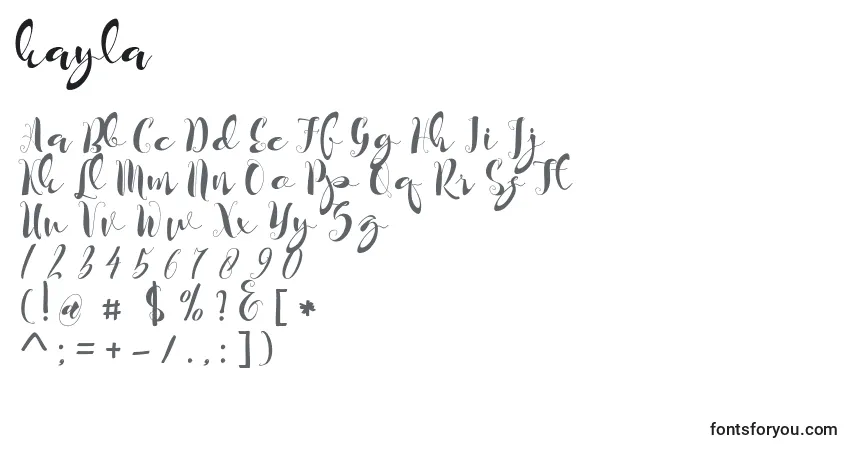Schriftart Kayla (131450) – Alphabet, Zahlen, spezielle Symbole