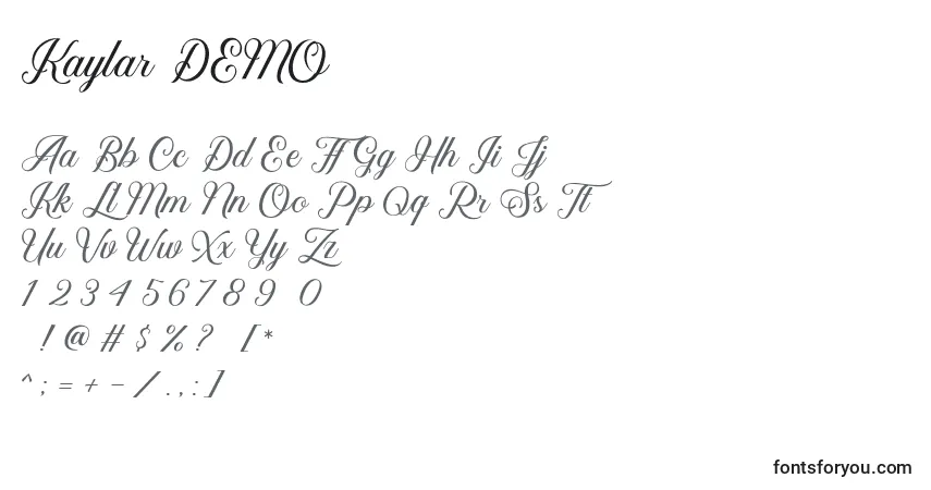 Schriftart Kaylar DEMO – Alphabet, Zahlen, spezielle Symbole