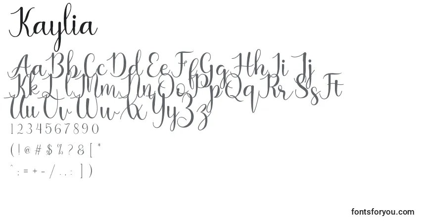 Czcionka Kaylia – alfabet, cyfry, specjalne znaki