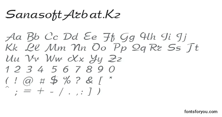 Fuente SanasoftArbat.Kz - alfabeto, números, caracteres especiales
