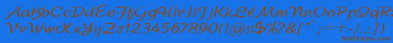 フォントSanasoftArbat.Kz – 茶色の文字が青い背景にあります。