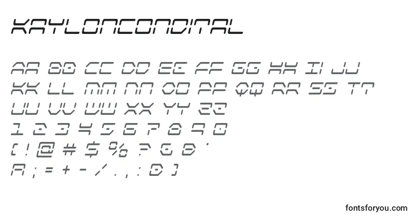 Czcionka Kayloncondital – alfabet, cyfry, specjalne znaki