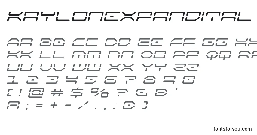 Czcionka Kaylonexpandital – alfabet, cyfry, specjalne znaki