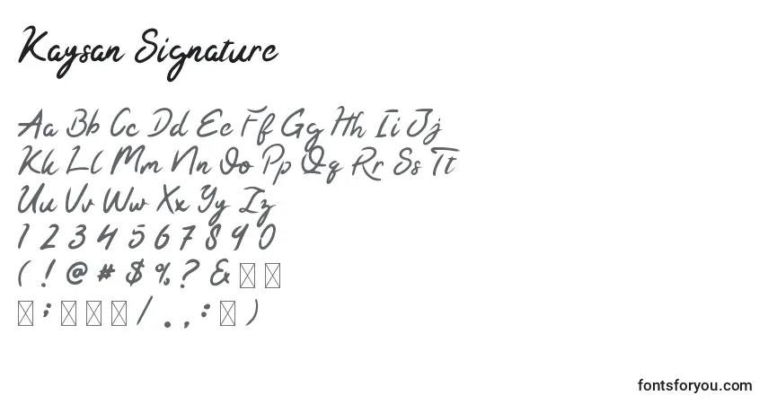A fonte Kaysan Signature – alfabeto, números, caracteres especiais
