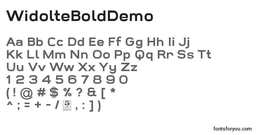 Czcionka WidolteBoldDemo – alfabet, cyfry, specjalne znaki
