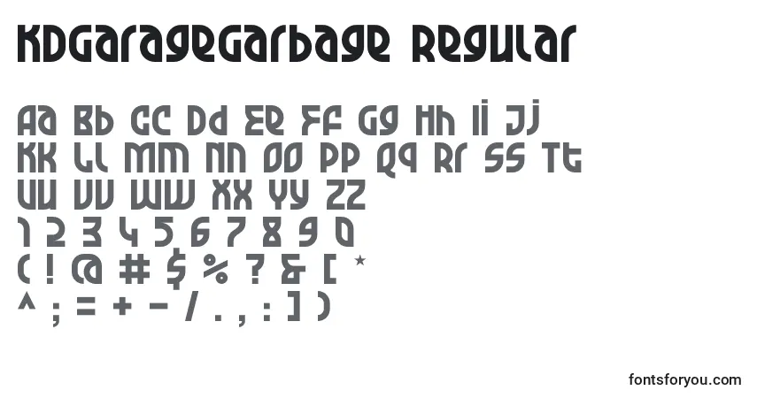 Czcionka KDGarageGarbage Regular – alfabet, cyfry, specjalne znaki