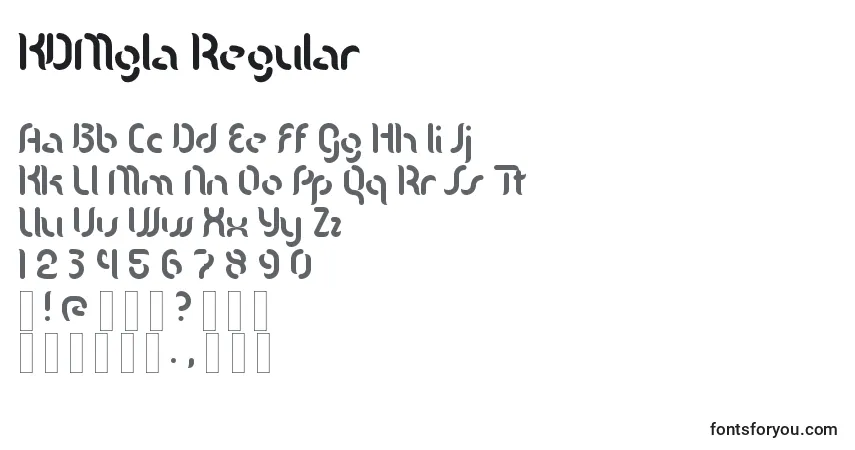A fonte KDMgla Regular – alfabeto, números, caracteres especiais