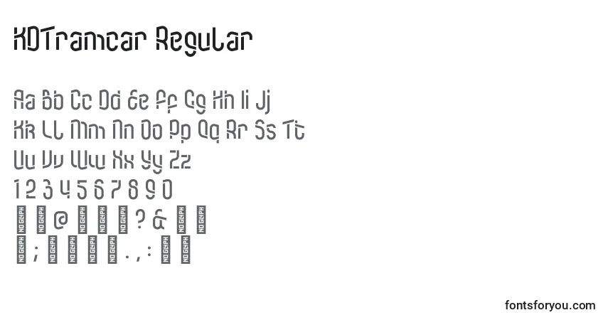 Schriftart KDTramcar Regular – Alphabet, Zahlen, spezielle Symbole
