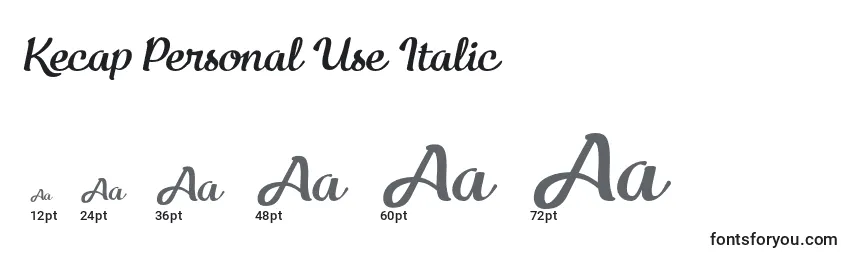 Размеры шрифта Kecap Personal Use Italic