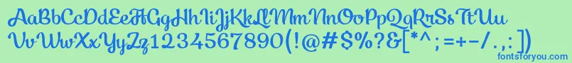 Kecap Personal Use-Schriftart – Blaue Schriften auf grünem Hintergrund