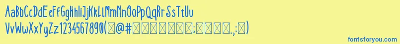 フォントKEDJOE trial – 青い文字が黄色の背景にあります。