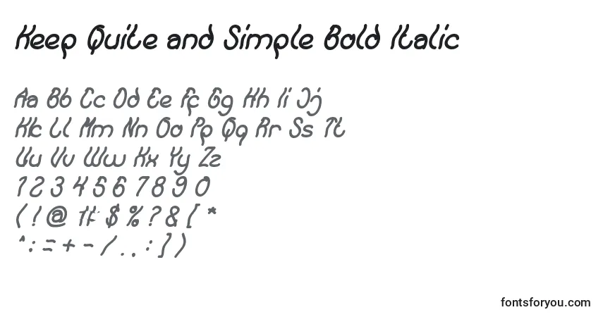 Шрифт Keep Quite and Simple Bold Italic – алфавит, цифры, специальные символы