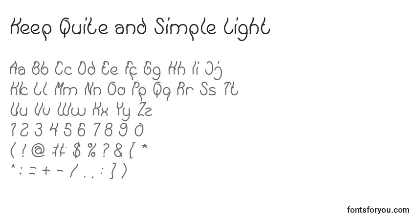A fonte Keep Quite and Simple Light – alfabeto, números, caracteres especiais