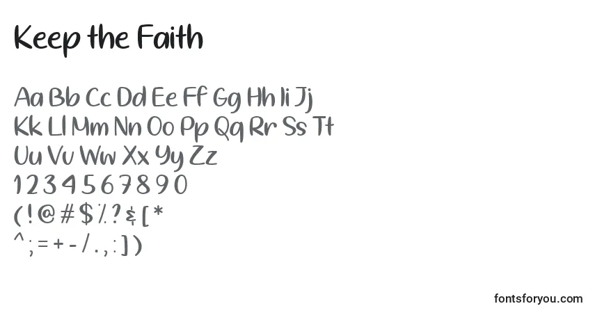 Schriftart Keep the Faith   – Alphabet, Zahlen, spezielle Symbole
