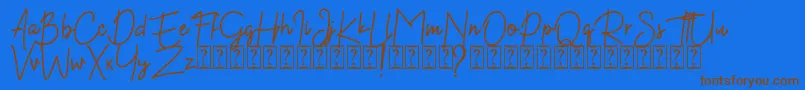 フォントKekasih Font DEMO – 茶色の文字が青い背景にあります。