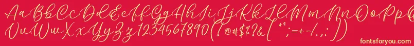 Fonte Kelidya Font by Keithzo 7NTypes – fontes amarelas em um fundo vermelho