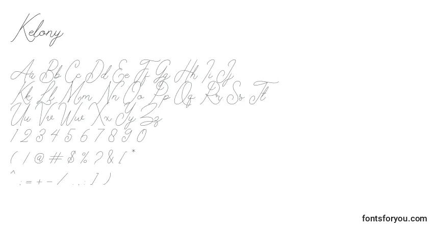 Kelony-fontti – aakkoset, numerot, erikoismerkit