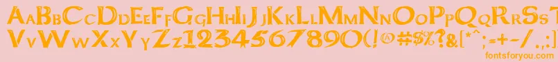 Kelt Caps Freehand-Schriftart – Orangefarbene Schriften auf rosa Hintergrund