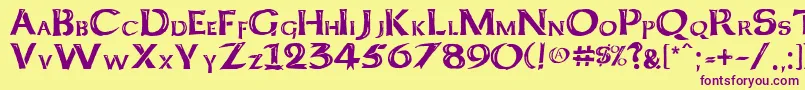 Kelt Caps Freehand Font – Purple Fonts on Yellow Background