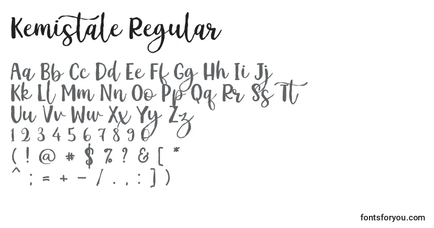 Schriftart Kemistale Regular – Alphabet, Zahlen, spezielle Symbole
