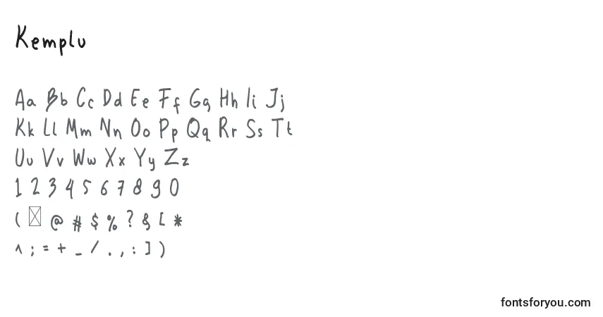Schriftart Kemplu – Alphabet, Zahlen, spezielle Symbole