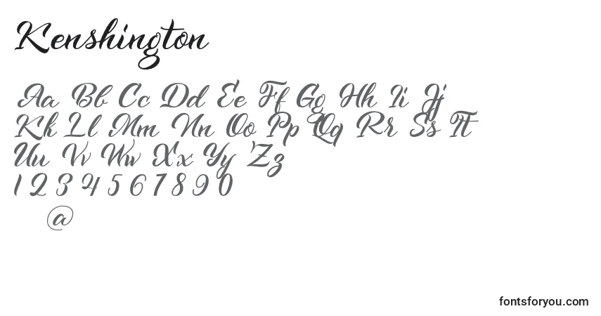 Schriftart Kenshington – Alphabet, Zahlen, spezielle Symbole