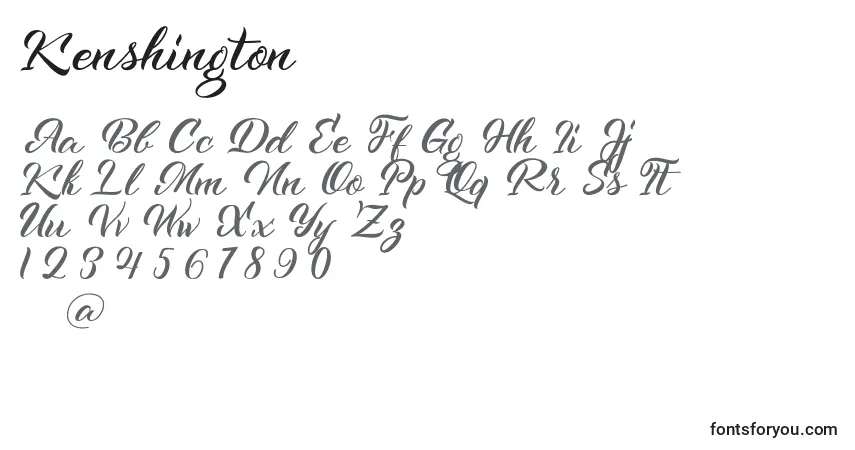 Schriftart Kenshington (131525) – Alphabet, Zahlen, spezielle Symbole