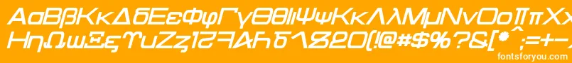 Kentaurus Bold Italic-Schriftart – Weiße Schriften auf orangefarbenem Hintergrund