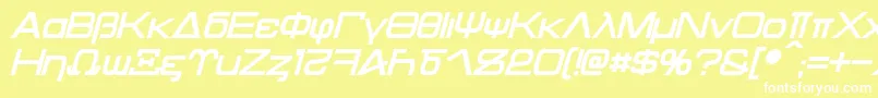 Fonte Kentaurus Bold Italic – fontes brancas em um fundo amarelo