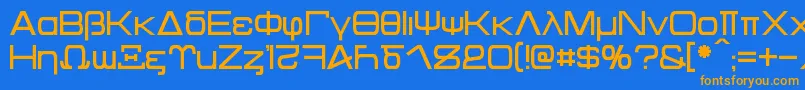 フォントKentaurus – オレンジ色の文字が青い背景にあります。