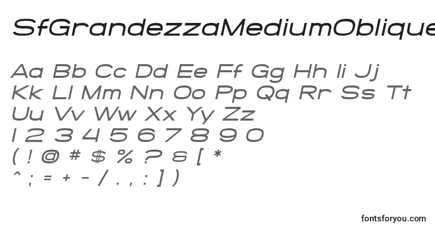 Czcionka SfGrandezzaMediumOblique – alfabet, cyfry, specjalne znaki