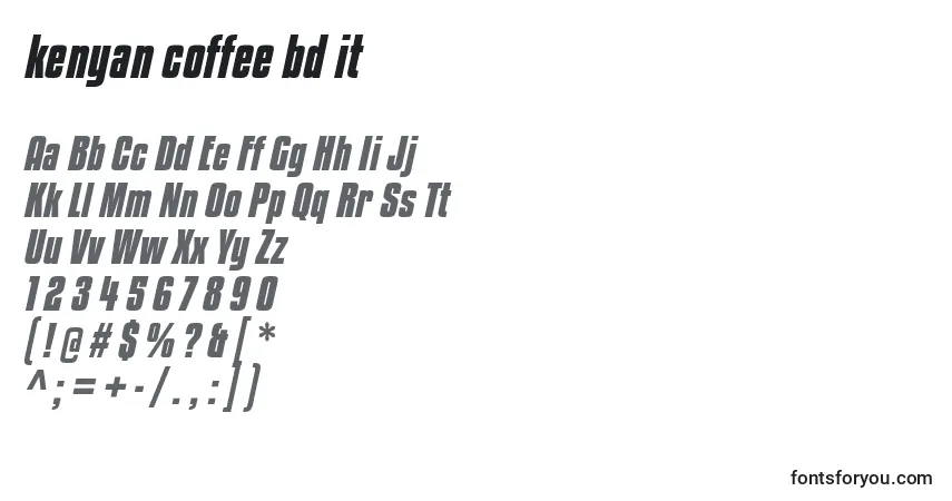 Schriftart Kenyan coffee bd it – Alphabet, Zahlen, spezielle Symbole