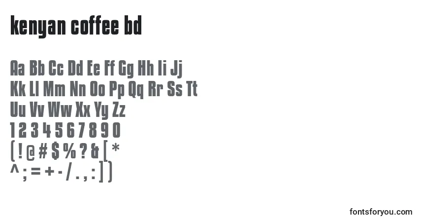 Czcionka Kenyan coffee bd – alfabet, cyfry, specjalne znaki