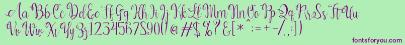 Fonte Kerling Script – fontes roxas em um fundo verde