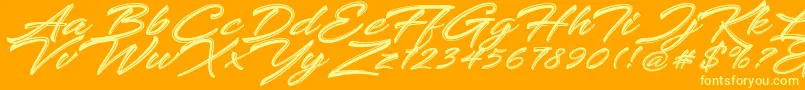 Keshya-Schriftart – Gelbe Schriften auf orangefarbenem Hintergrund