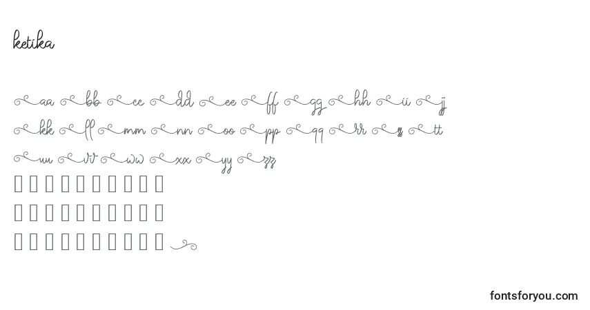 A fonte Ketika (131544) – alfabeto, números, caracteres especiais