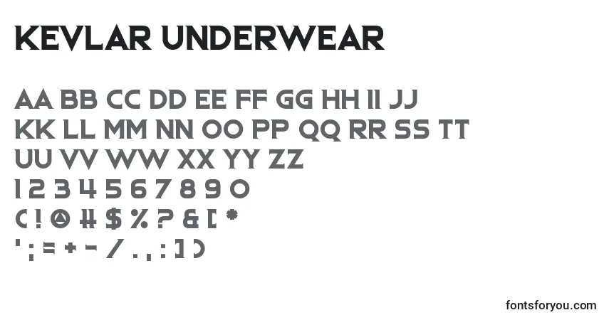 A fonte Kevlar Underwear – alfabeto, números, caracteres especiais