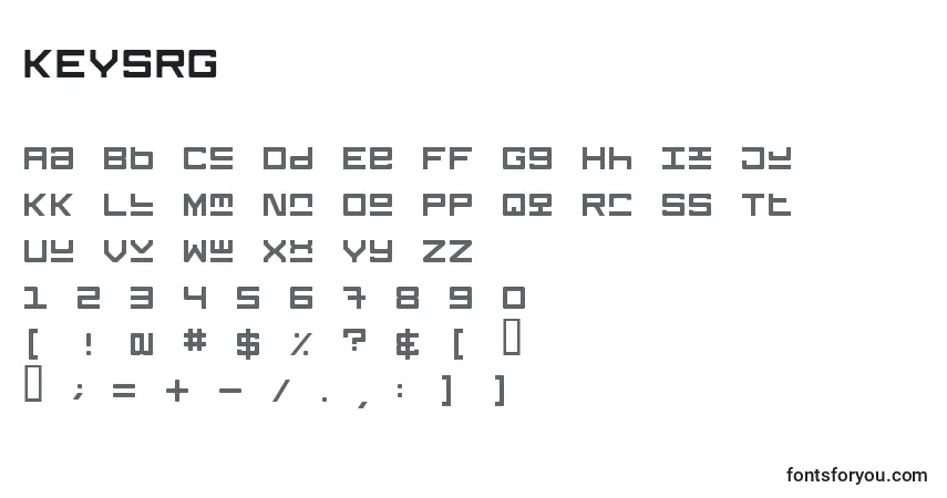 A fonte KEYSRG   (131548) – alfabeto, números, caracteres especiais