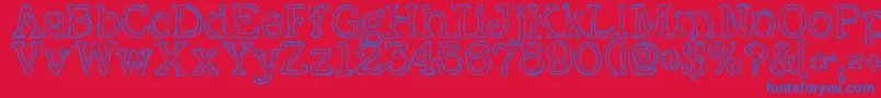 KGAlreadyHome-Schriftart – Blaue Schriften auf rotem Hintergrund