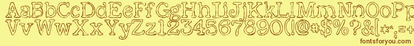 フォントKGAlreadyHome – 茶色の文字が黄色の背景にあります。