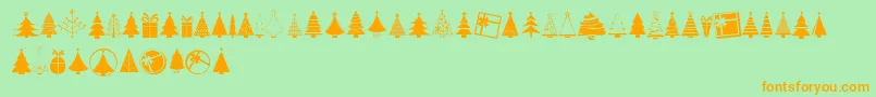 フォントKGChristmasTrees – オレンジの文字が緑の背景にあります。