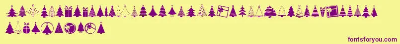 Fonte KGChristmasTrees – fontes roxas em um fundo amarelo