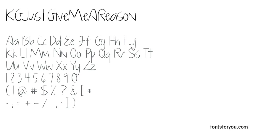 Czcionka KGJustGiveMeAReason (131565) – alfabet, cyfry, specjalne znaki