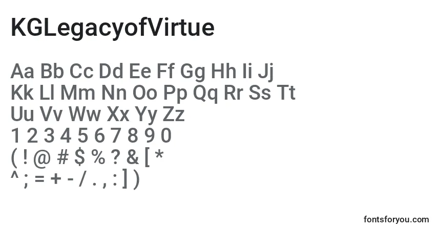 A fonte KGLegacyofVirtue (131566) – alfabeto, números, caracteres especiais