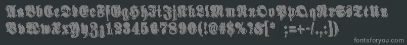 SinisenharmaaPerkele-fontti – harmaat kirjasimet mustalla taustalla
