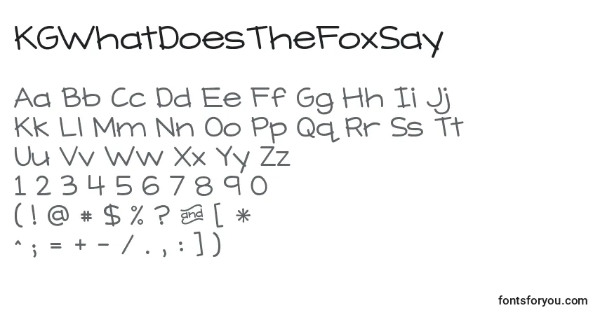 A fonte KGWhatDoesTheFoxSay (131571) – alfabeto, números, caracteres especiais