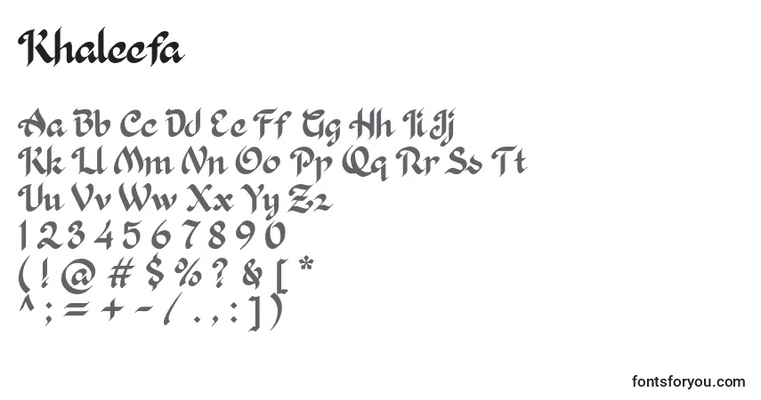 A fonte Khaleefa – alfabeto, números, caracteres especiais
