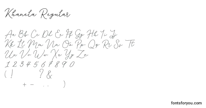 A fonte Khanela Regular – alfabeto, números, caracteres especiais