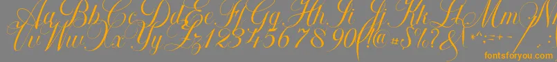 フォントKhatija Calligraphy – オレンジの文字は灰色の背景にあります。